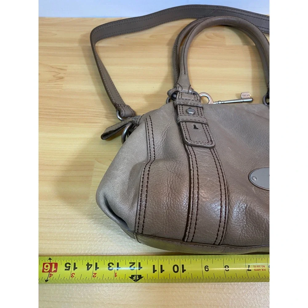 Fossil Long Live Vintage Taupe Leather Satchel Crossbody Bag ZB5311